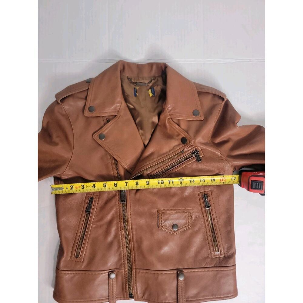Polo Ralph Lauren Cognac Brown Lamb Leather Moto Jacket Size 2/4 Womens - Picture 3 of 16